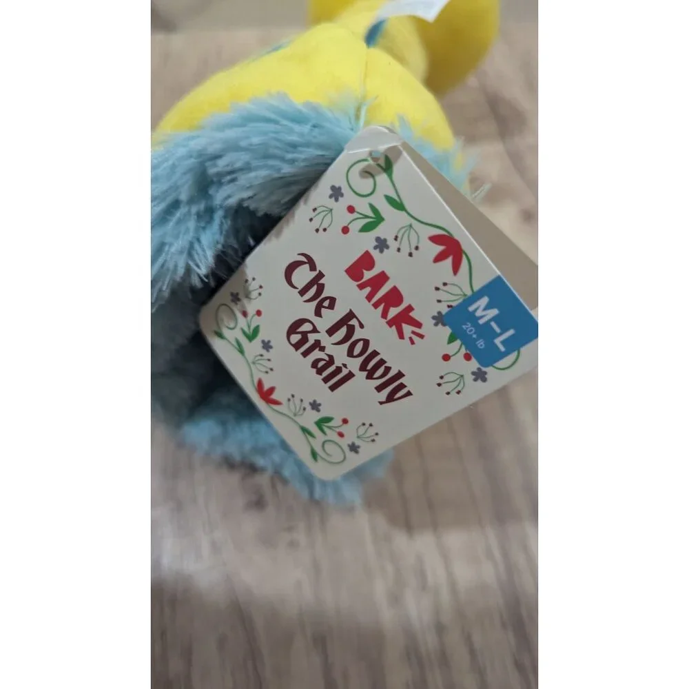 Bark‎ The Howly Grail Plush Dog Toy  size M-L Yellow & Blue Durable Chewable